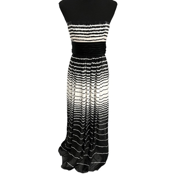 BCBG Maxazria Maxi Dress Silk Strapless Black White Size 2 - Picture 1 of 8
